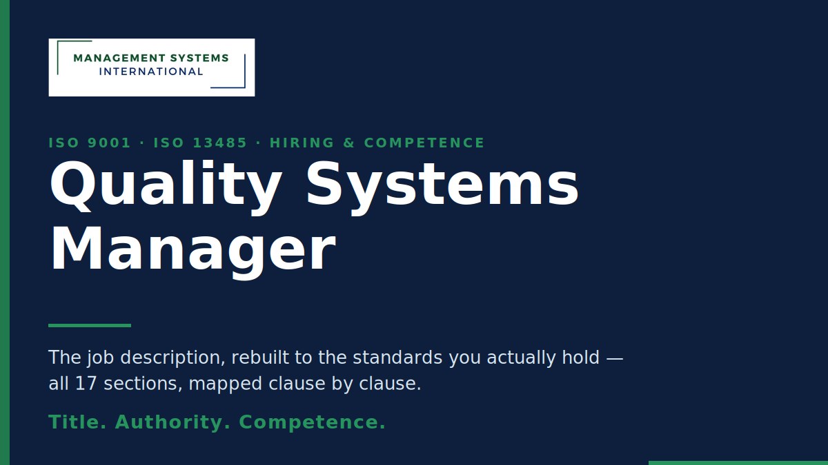 Quality Systems Manager job description quality systems manager