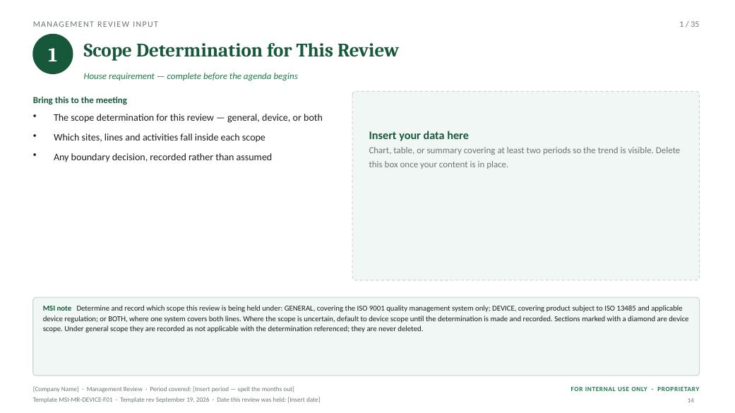 A section slide — MSI 9001 + 13485 management review toolkit sample slide