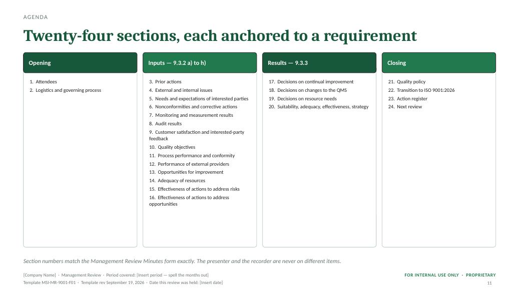 The agenda — MSI ISO 9001 management review toolkit sample slide