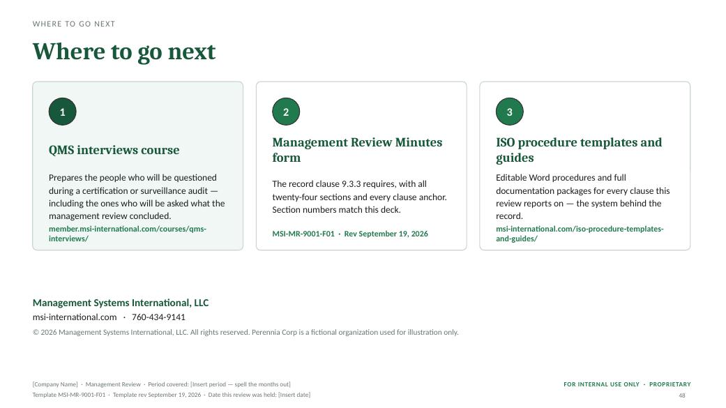 Where to go next — MSI ISO 9001 management review toolkit sample slide
