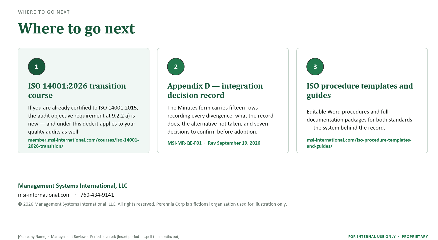 ISO Management Review Toolkits 16 Where to go next — MSI 9001 + 14001 management review toolkit sample slide